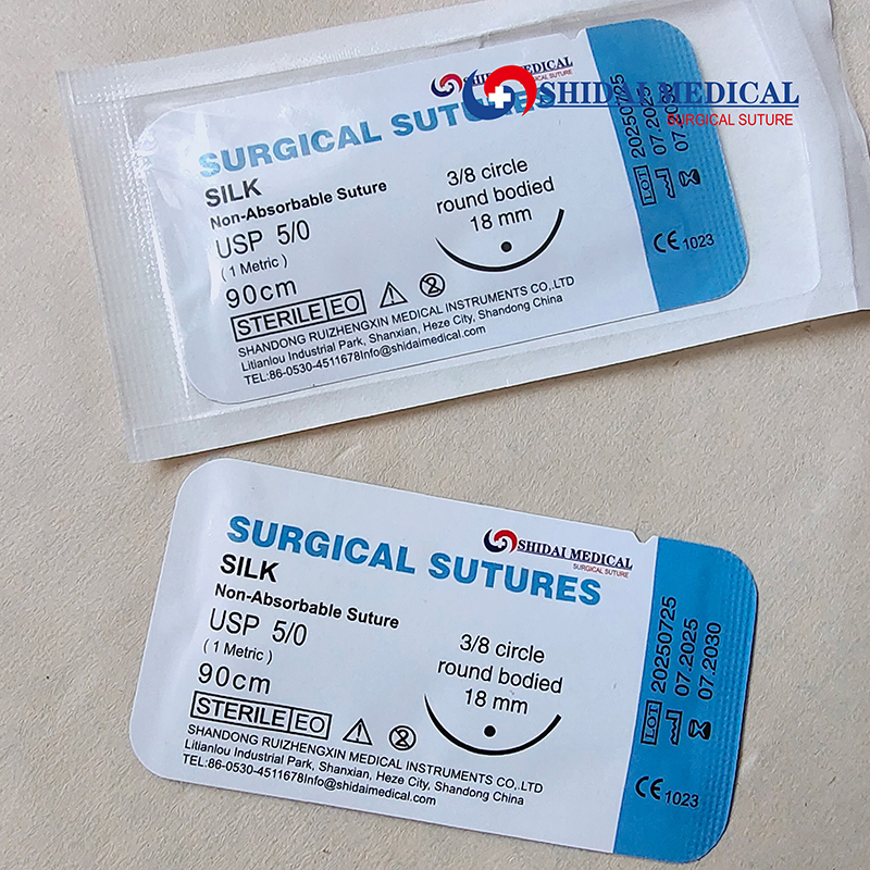 Black braided silk suture